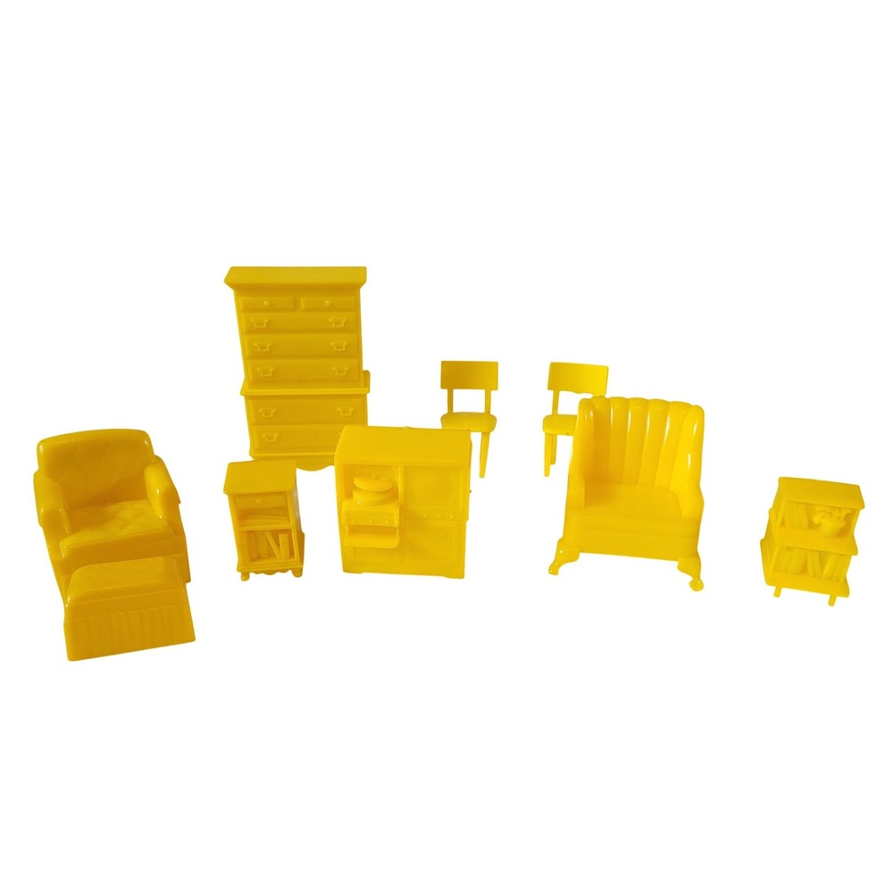 Vtg Marx Toys Dollhouse Furniture Mixed Lot Yellow Plastic 1950s 1960s MCM 1:16